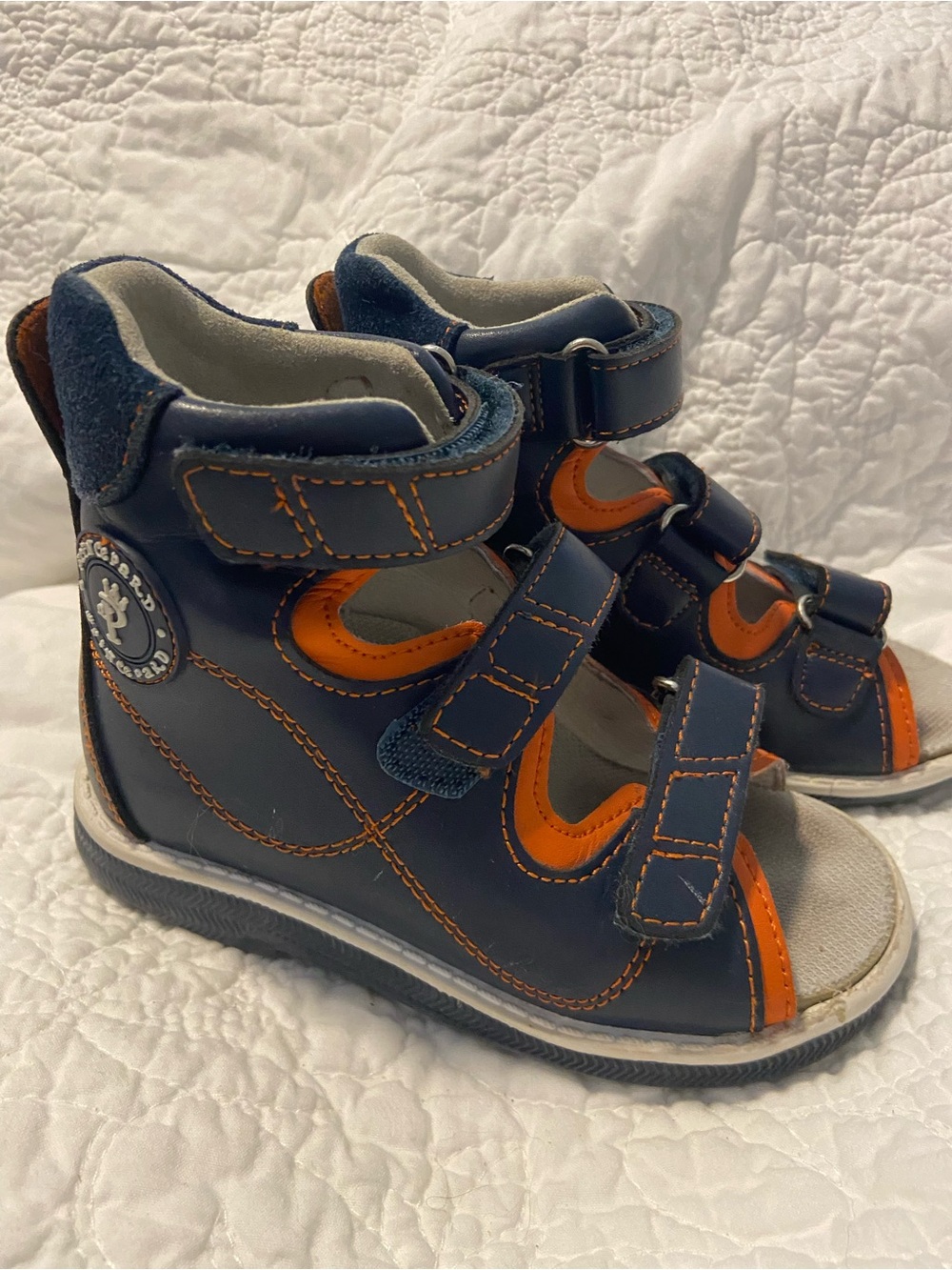 Baby toddler size 23 7 orthopedic princepard Navy and Orange Supportive Sandals